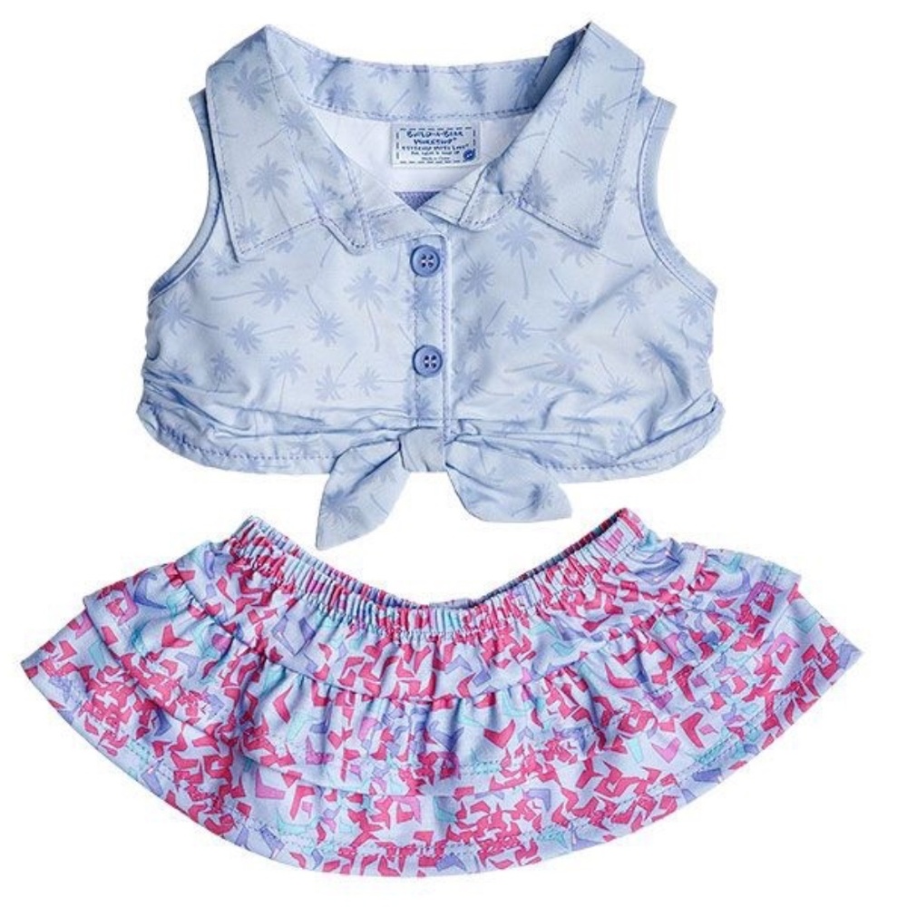Build-A-Bear Purple Palm Tree Tie Top Ruffle Skirt Luau Summer Clothes Outfit